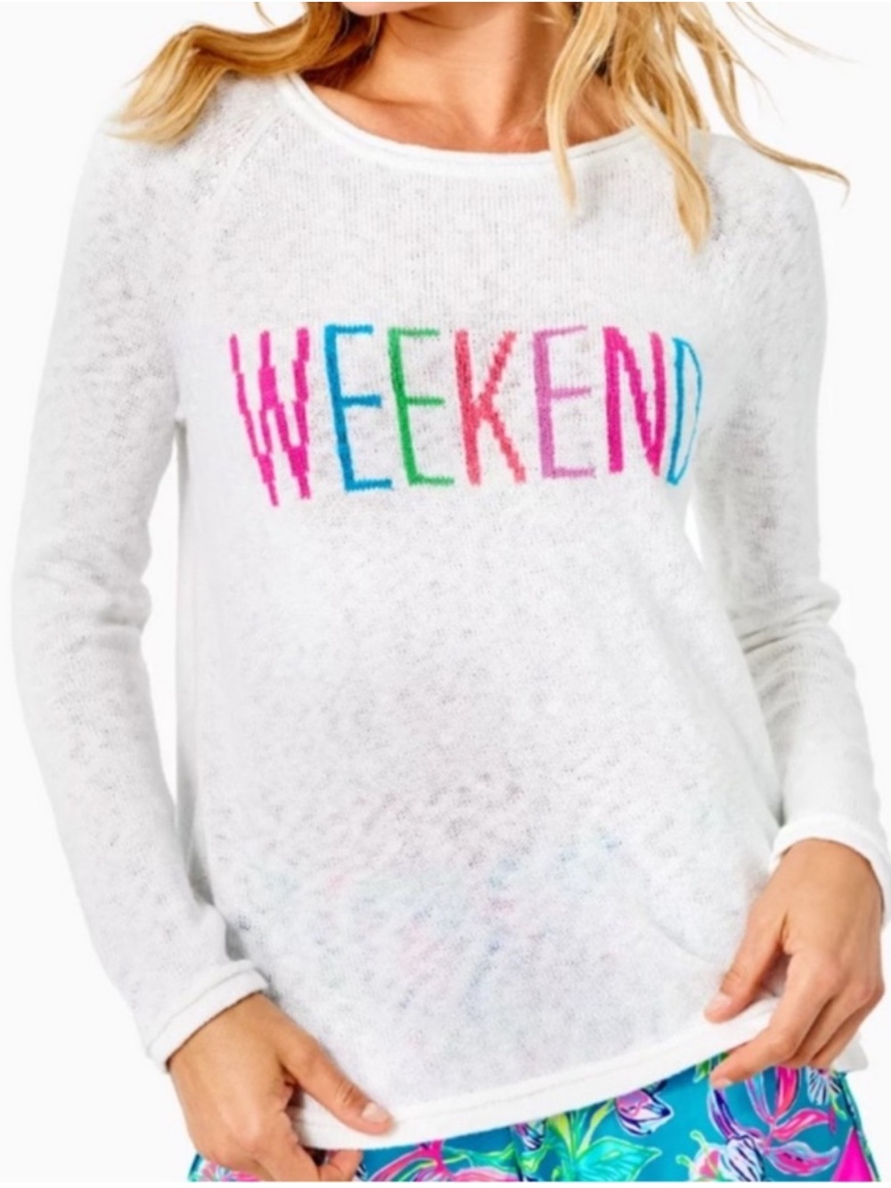 Lilly Pulitzer Women’s Danette Weekend Sweater White Cotton Blend Large NWT